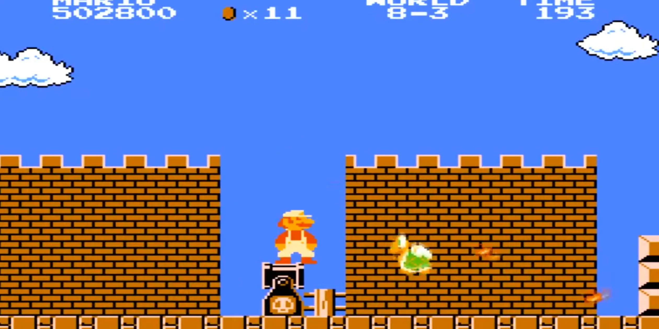 Super Mario Bros - World 8-3 với Hammer Bros ném búa trên khối rời rạc