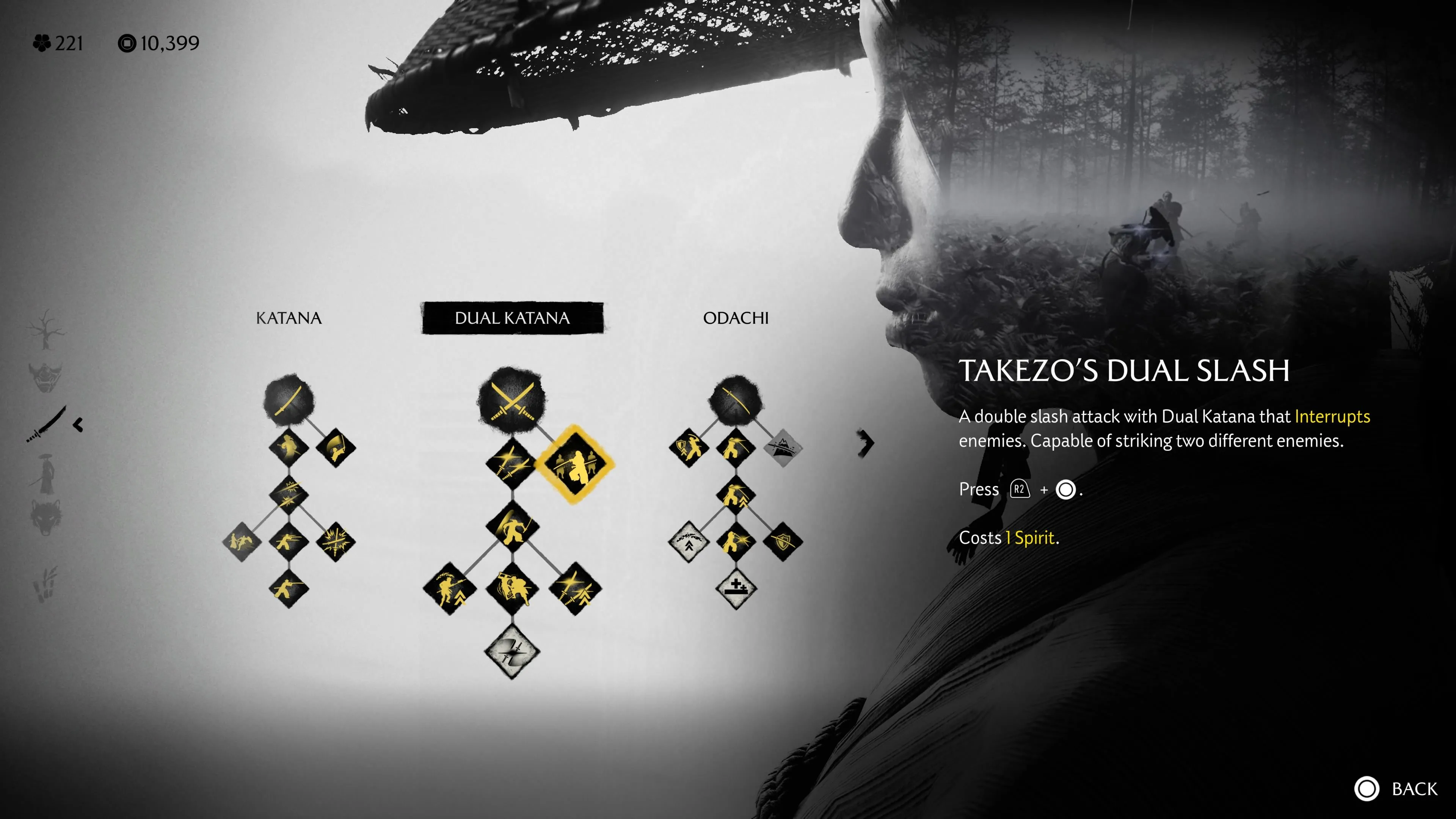 Takezo's Dual Slash — đòn interrupt của Dual Katana trong Ghost of Yotei